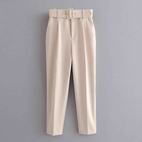 Sakmal Capri Trousers for Women High Waisted Work Straight Leg Dress Pants Trendy Solid Spring Capris for Women L