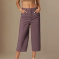 thumbnail image 1 of Sakmal Capris Pants for Women Khaki Brown Work Wide Leg Leggings Plain Cropped High Waisted Capris, 1 of 5