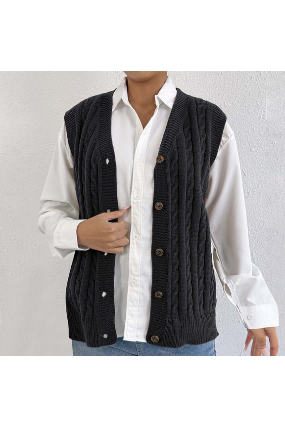 Cardigan Sweater Vest for Women Soft Button Up Knit Cardigan Floral Black Sleeveless Sweater Top