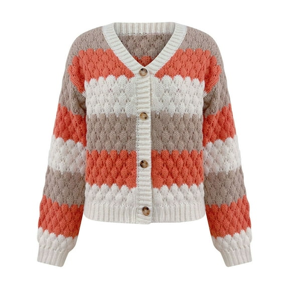 Sakmal Cardigan Sweaters Women Fashion Fall Winter Button Up Cardigan Yellow Long Sleeve Striped Sweater