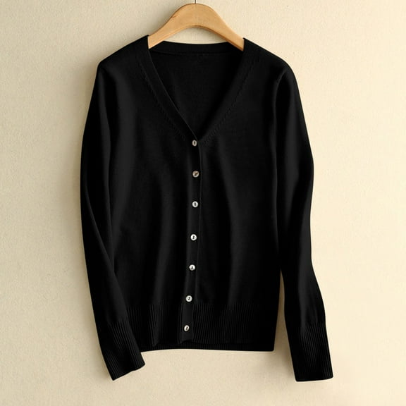 Sakmal Cardigan Sweaters Womens Plus Size Button Down Soft Knitted Cardigan Black Long Sleeve Sweater Top