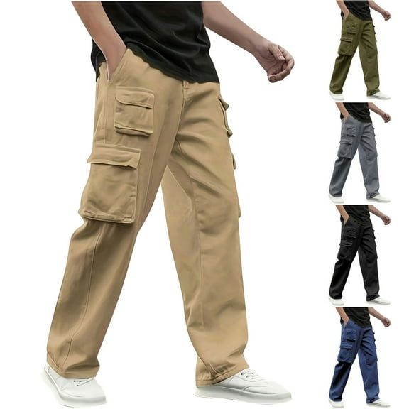 Sakmal Cargo Pants Men Drawstring Elastic Waist Work Wide Leg Green Multi Pockets Classic Fit Mens Pants L