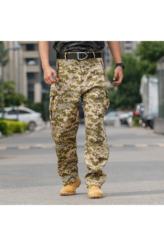Cargo Pants Men Fleece Lined Big and Tall Wide Leg Camo Relaxed Fit Multi Pockets Men's Pants L