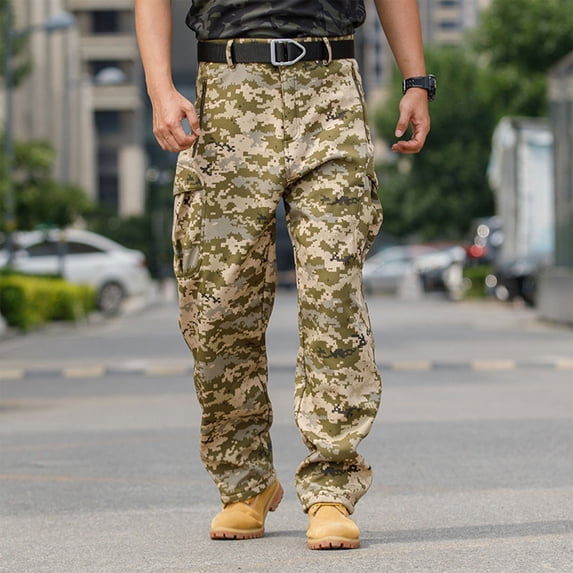 Sakmal Cargo Pants Men Fleece Lined Outdoor Wide Leg Camo Multi Pockets Relaxed Fit Men's Pants XL