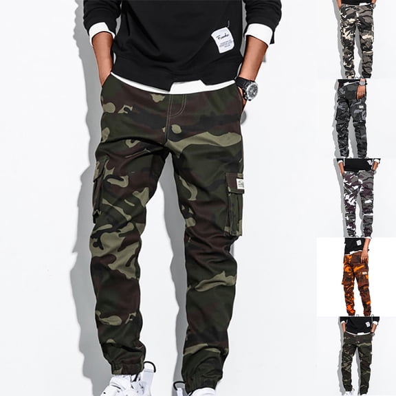 Sakmal Cargo Pants Men Straight Leg Outdoor Green Casual Camo Men's Pants L