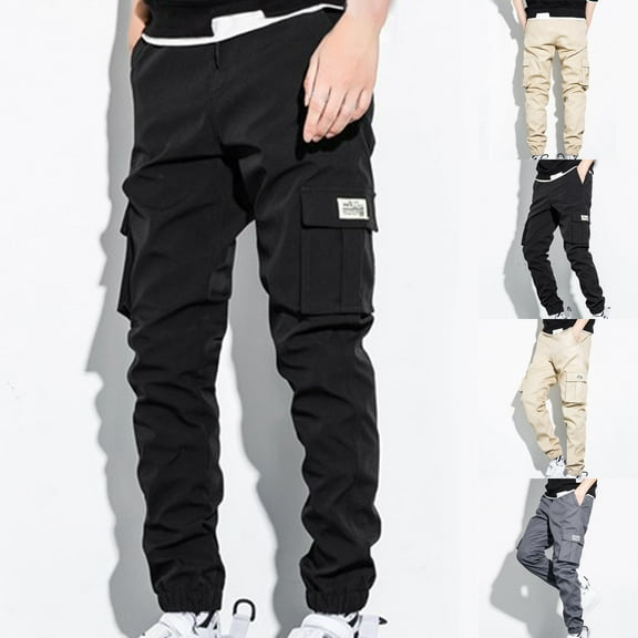 Sakmal Cargo Pants Men Work Straight Leg Stretch Black Pants for Men L