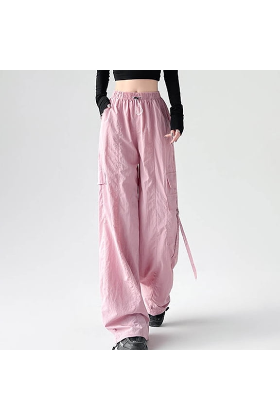 Spring Pants for Women 2024 Full Pink Cargo Solid High Waisted Trousers for Ladies