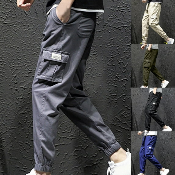 Sakmal Cargo Pants for Men Big and Tall Jogger Drawstring Elastic Waist Multi Pockets Green Mens Pants L