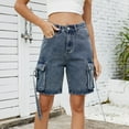 thumbnail image 1 of Sakmal Cargo Shorts Women Jean Blue Denim 7 Inch Inseam Solid Mid Rise Shorts with Pockets, 1 of 9