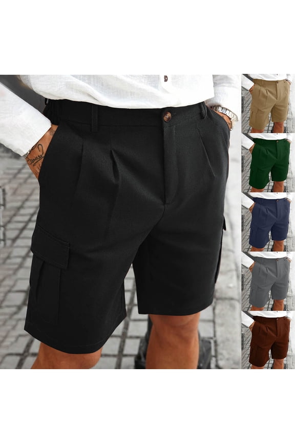 Cargo Shorts for Men Khaki with Pockets Lightweight 7 Inch Black Solid Shorts for Men L
