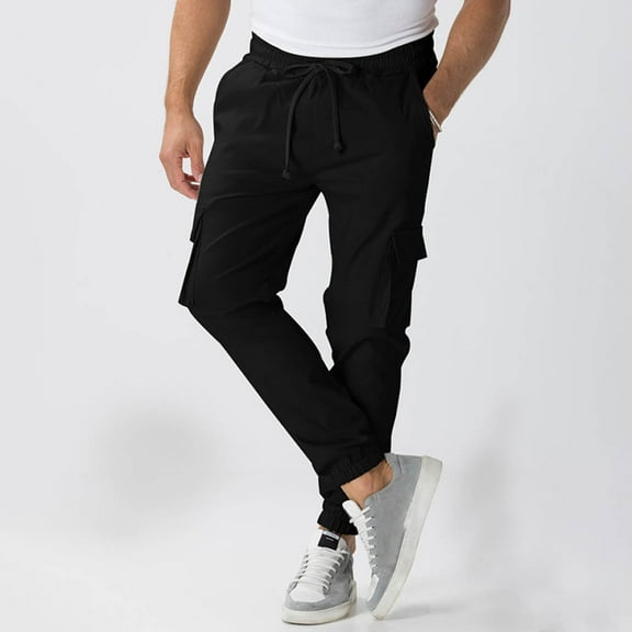 Sakmal Cargo Sweatpants for Men Outdoor Jogger Drawstring Elastic Waist Black Relaxed Fit Lightweight Pants for Men 3XL