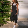 thumbnail image 1 of Sakmal Cargo Womens Jumpsuit Plus Size Solid Wide Leg Cottonand Linen Overalls Black Sleeveless Cropped Square Neck Pants for Women, 1 of 8