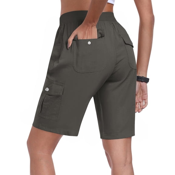 Sakmal Cargo Womens Khaki Shorts Plus Size Straight Leg Knee Length Solid Gray Lightweight Womens Shorts with Pockets