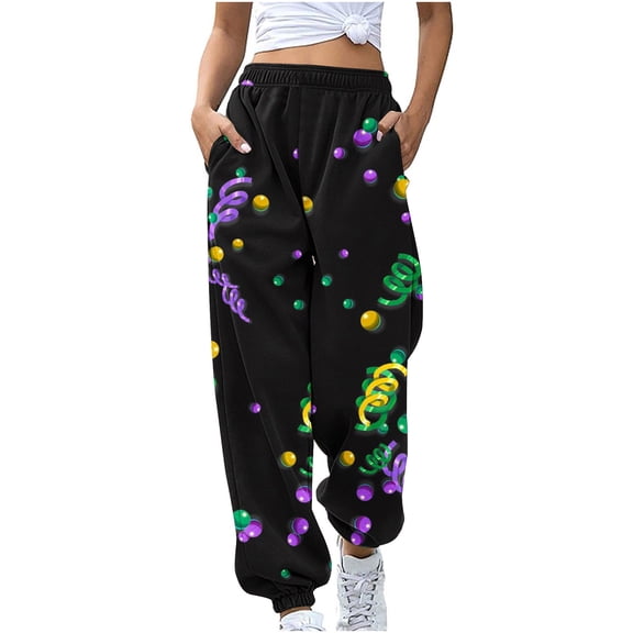 Sakmal Plus Size Womens Sweatpants Drawstring Mardi Gras Carnival Joggers Pants Graphic Running Purple Athletic Jogger Pants for Women 4XL