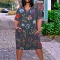 thumbnail image 1 of Sakmal Casual Dresses for Women with Pocket Floral Black Short Sleeve Oversized Mid-Length Shift Dress, 1 of 5