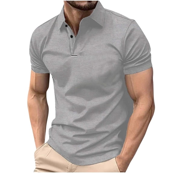Sakmal Casual Men's and Big Men's Polo Shirts Short Sleeve Button Down Tshirts Solid Gray Shirts for Men XL