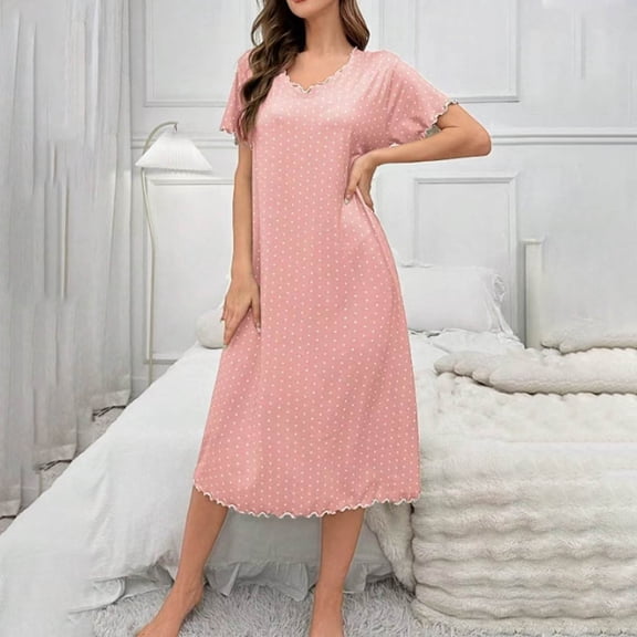 Sakmal Casual Moo Moo Nightgown for Women Long Nightwear Short Sleeve Print Nightgowns for Women