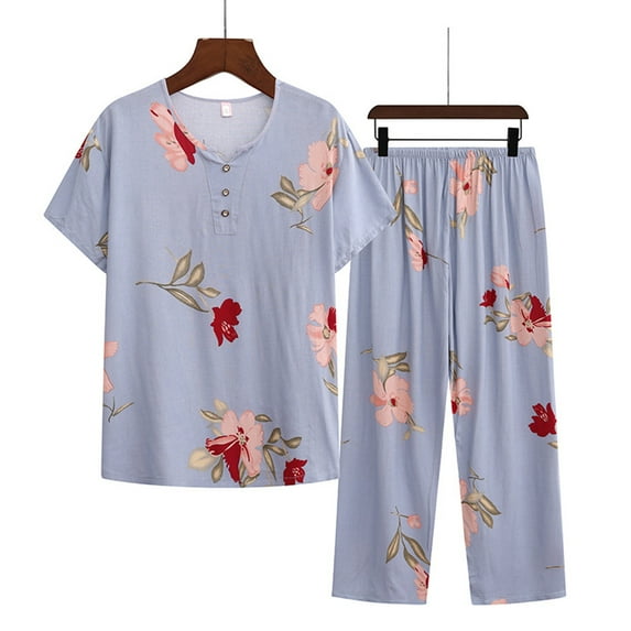 Sakmal Casual Pajamas Sets for Women 2024 Short Sleeve Cropped Button Down Floral Cotton and Linen Ladies Sleepwear