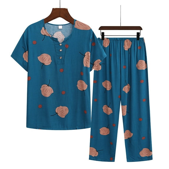 Sakmal Casual Pajamas Sets for Women Cropped Short Sleeve Floral Cotton and Linen Button Down Women'S Sleepwear