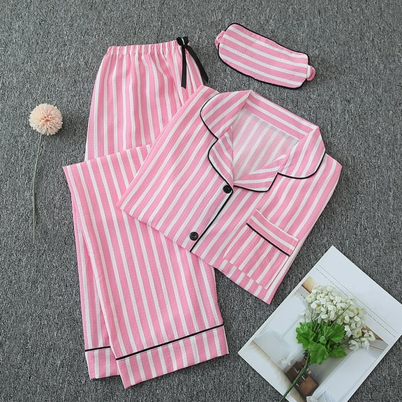Sakmal Casual Pajamas Sets for Women Long Sleeve Pink Button Down 2 Piece Striped Women'S Sleepwear