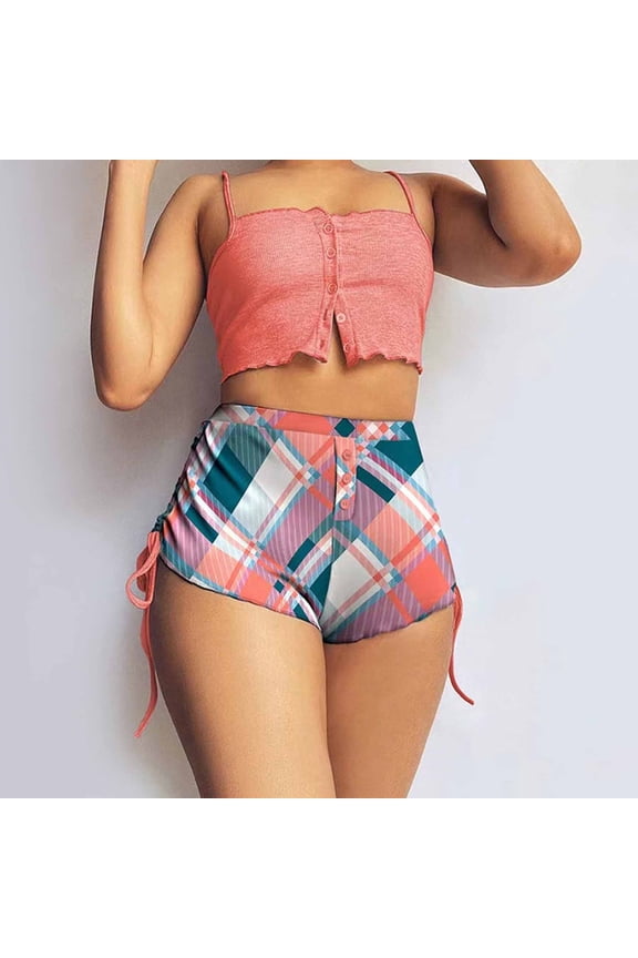 Casual Pajamas Sets for Women Shorts Pant Pink Sleeveless Camisole Graphic Front Close Sexy Ladies Sleepwear