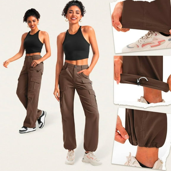 Sakmal Casual Pants for Women with Pockets Cargo Comfy Long Brown Pants for Women S-XXL