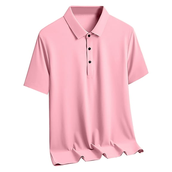 Sakmal Casual Shirt Mens Pink Short Sleeve Collared Polo Shirts Three Button Henley Closure Cooling Tops