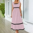 thumbnail image 1 of Sakmal Casual Summer Dresses for Women Square Neckline Mid-Length Pink Pleated Sleeveless Loose Fit Solid Ruffle Shift Dress, 1 of 6
