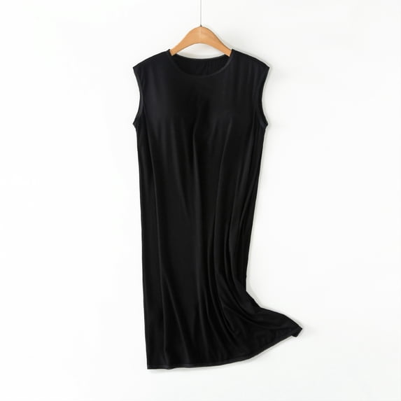 Sakmal Casual Women Moomoo Tank Nightgowns Black Cotton Long Mumu Dress Solid Sleeveless Sleep Tanks with Padded