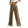 thumbnail image 1 of Sakmal Casual Womens Pants Workout Stretchy Pleated Wide Leg Plain Full Length Brown High Waisted Pants with Pockets, 1 of 5