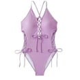 thumbnail image 1 of Sakmal Cheeky Swimsuit Women Tummy Control Cutout Purple One Piece Swimsuits Halter Solid Swimwear, 1 of 5