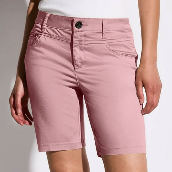 Sakmal Chino Khaki Shorts Women High Waisted Work Knee Length Straight Leg Pink Comfy Solid Shorts for Women with Pockets