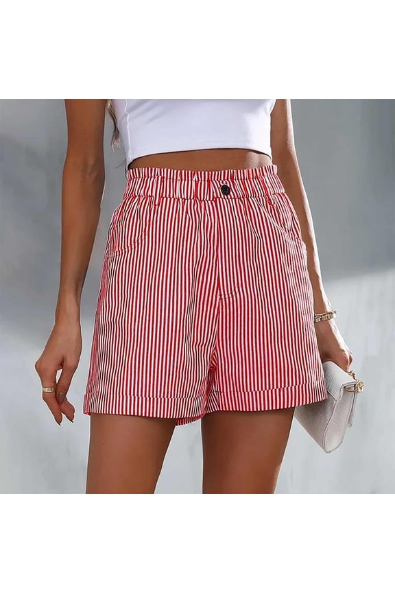 Chino Women's Shorts Red Cotton and Linen A Line Bermuda 5" Wide Leg Mid Rise Shorts for Women