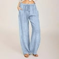 thumbnail image 1 of Sakmal Chinos Women's Pants Casual Relaxed Fit Cotton Linen Wide Leg Full Length Striped High Waisted Blue Pants, 1 of 6