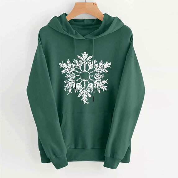 Sakmal Christmas Hoodies for Women Oversized Green Tops Snowflakes Workout Hoodie for Women