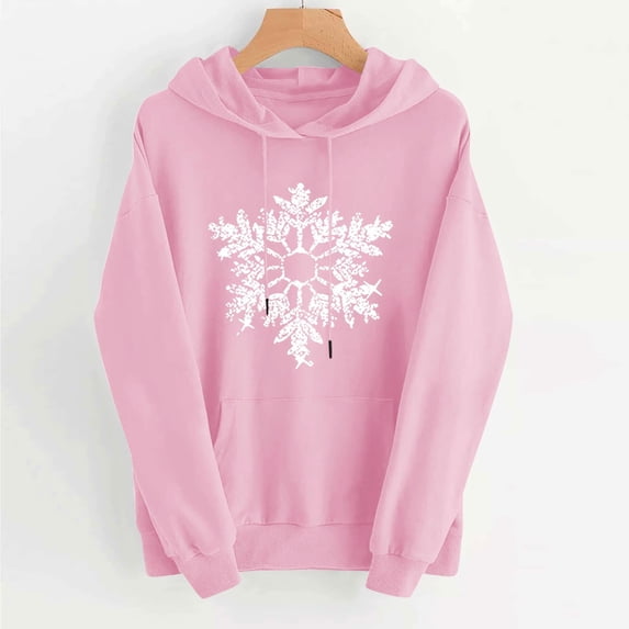 Sakmal Christmas Hoodies for Women Oversized Pink Tops Snowflakes Trendy Hoodie for Women