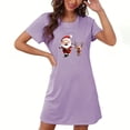 thumbnail image 1 of Sakmal Christmas Sleepwear for Women Cozy Purple Plus Size Cloud-Like Pajama Dress Short Santa Claus Print Short Sleeve Crew Neck Nightgowns S-2XL, 1 of 4