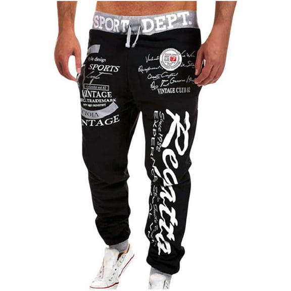 Sakmal Clearance Pants for Men Gray Ankle Sweatpants Drawstring Graphic Loose Trousers for Men