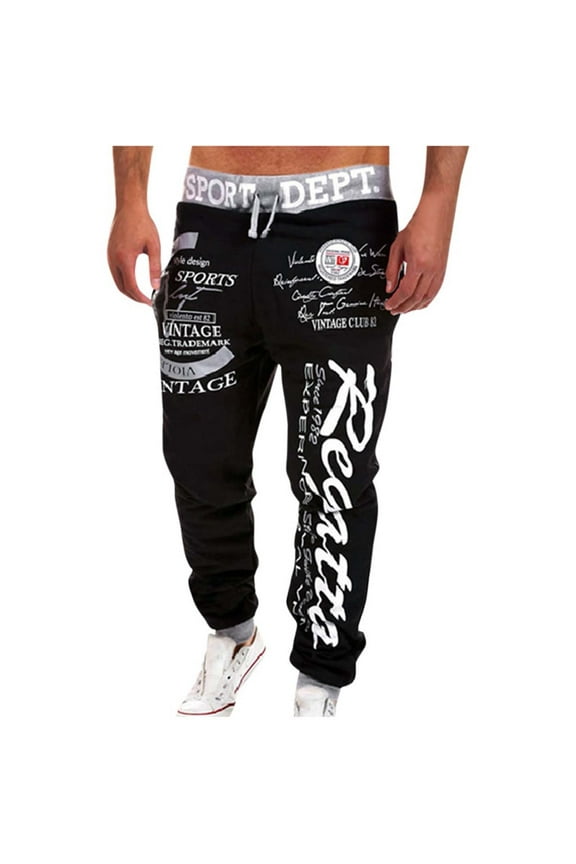 Pants for Men Gray Ankle Sweatpants Drawstring Graphic Loose Trousers for Men