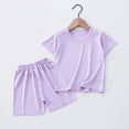 thumbnail image 1 of Sakmal Clothes For Kid Baby Boy Girl Purple Outfit Sets Short Sleeve Solid Crew Neck 1-8y Childrens Tops, 1 of 6