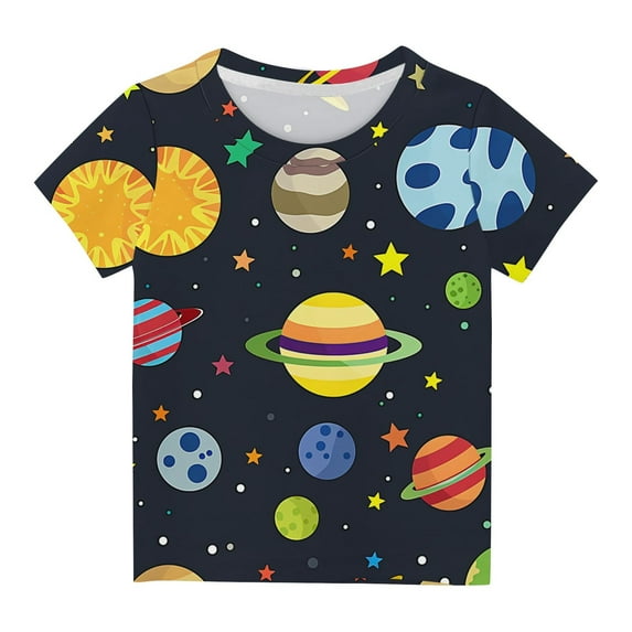 Sakmal Clothes For Kids Boy And Girl Cute 3-14y Graphic Crew Neck Short Sleeve Childrens Tops
