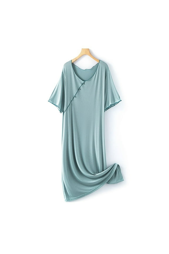 Cloud-Like 100% Cotton Nightgowns for Women Cotton Breathable Blue Night dress Long Short Sleeve Crew Neck Solid Nightgowns