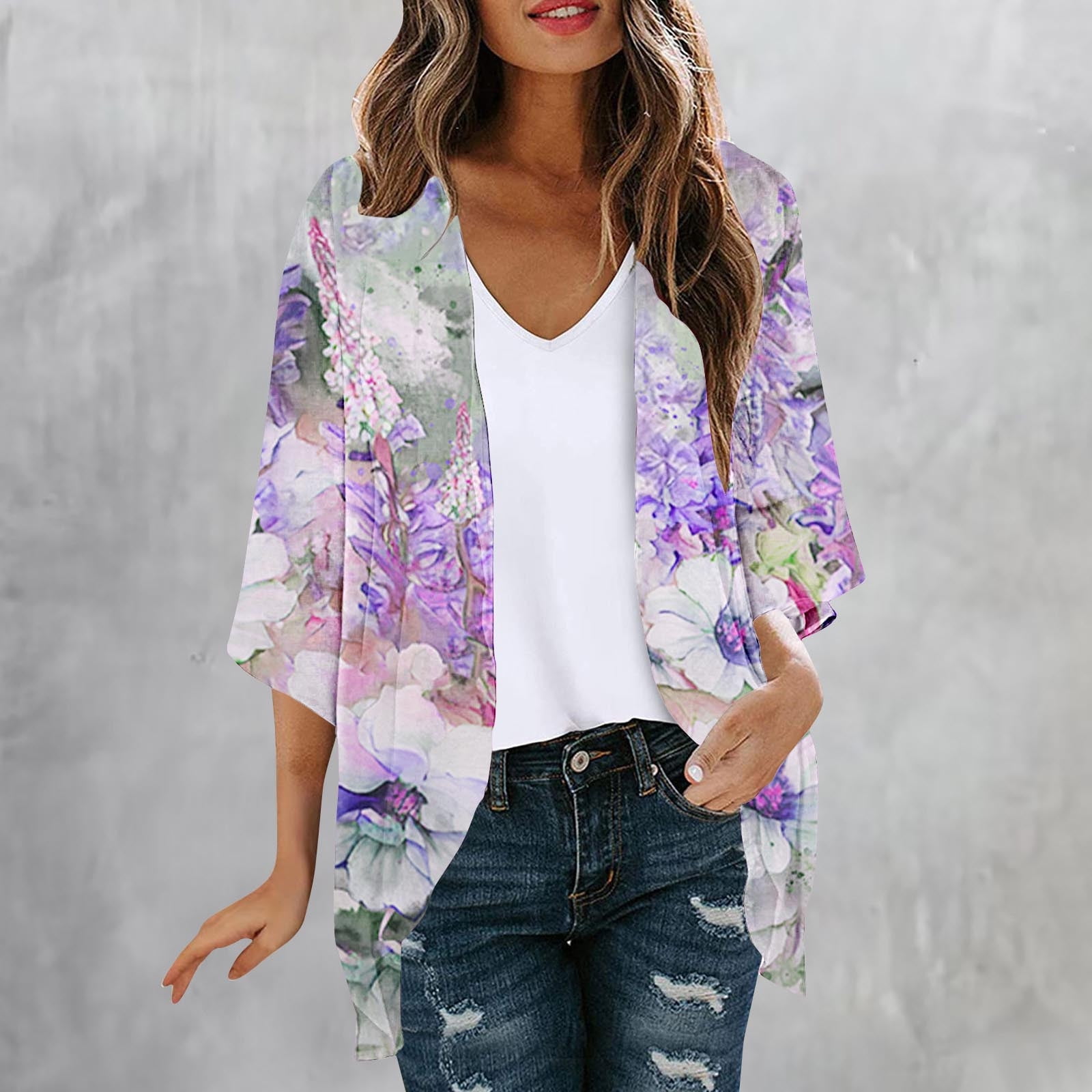 Plus Size Purple Waterfall Jacket Shop Casino 3/4 Sleeve Waterfall