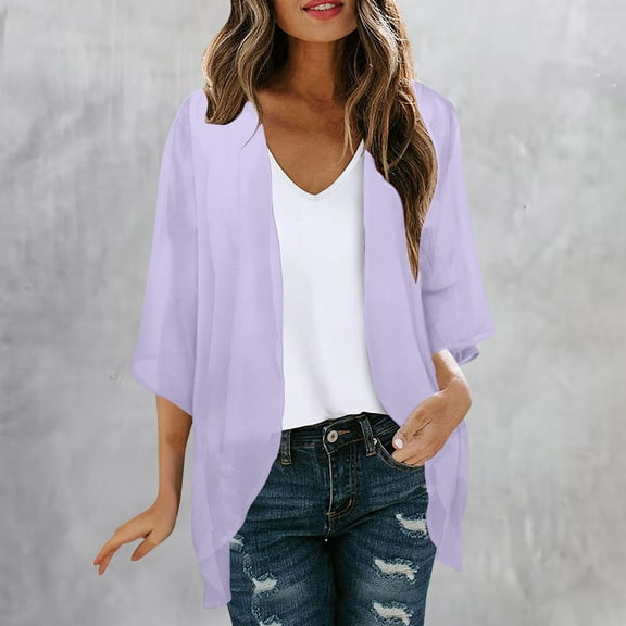 Sakmal Coats for Women Plus Size Cover-Up Lightweight Purple Long Sleeve Sleeve Solid Flowy Cardigan Chiffon Womens Jackets Plus Size
