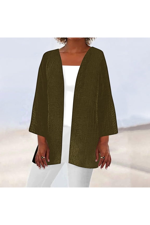 Coats for Women Plus Size Elbow-Length Green Cover-Up Solid Flowy Cardigan Loose Fit Ladies Winter Coat