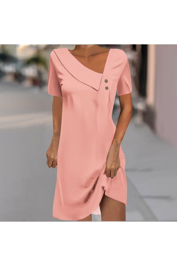 Cocktail Dresses for Women Midi Semi Formal Pink Church Dress Shift V Neck Short Sleeve Dresses