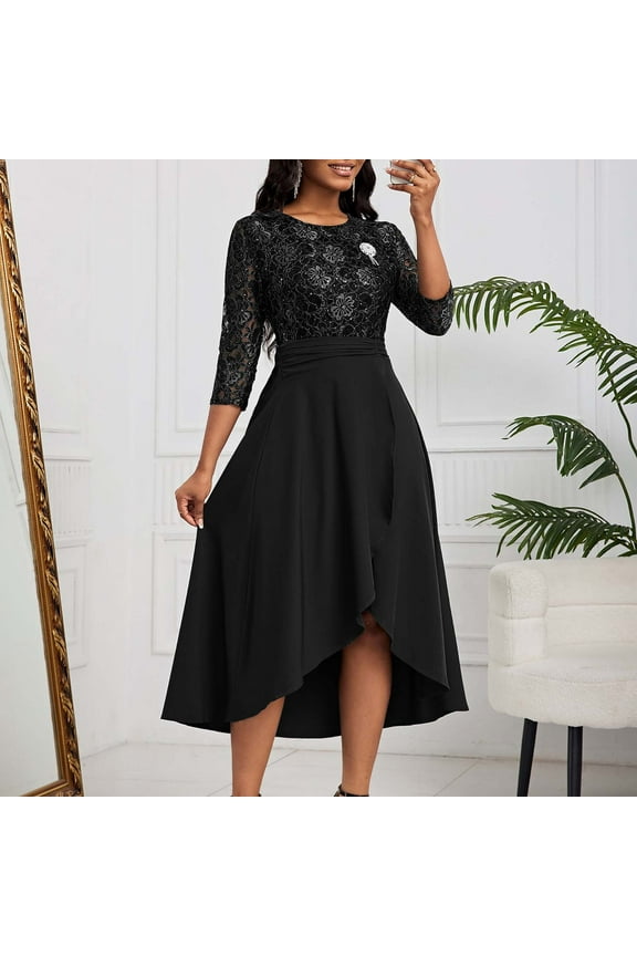 Cocktail Spring Dresses for Women 2025 Wedding Guest Long Black Dress Lace Dresses with Wrap
