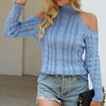 thumbnail image 1 of Sakmal Cold Shoulder Sweaters for Women 2025 Cable Knit Pullover Ugly Blue Tops Fashion Mock Neck Solid Sweaters for Women, 1 of 8
