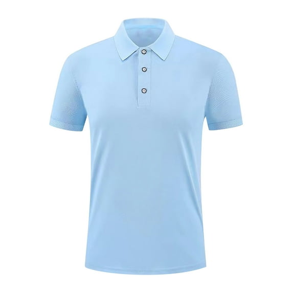 Sakmal Collared Mens Blue Short Sleeve Solid Classic Henley Style Three Button Henley Closure Tees Tops