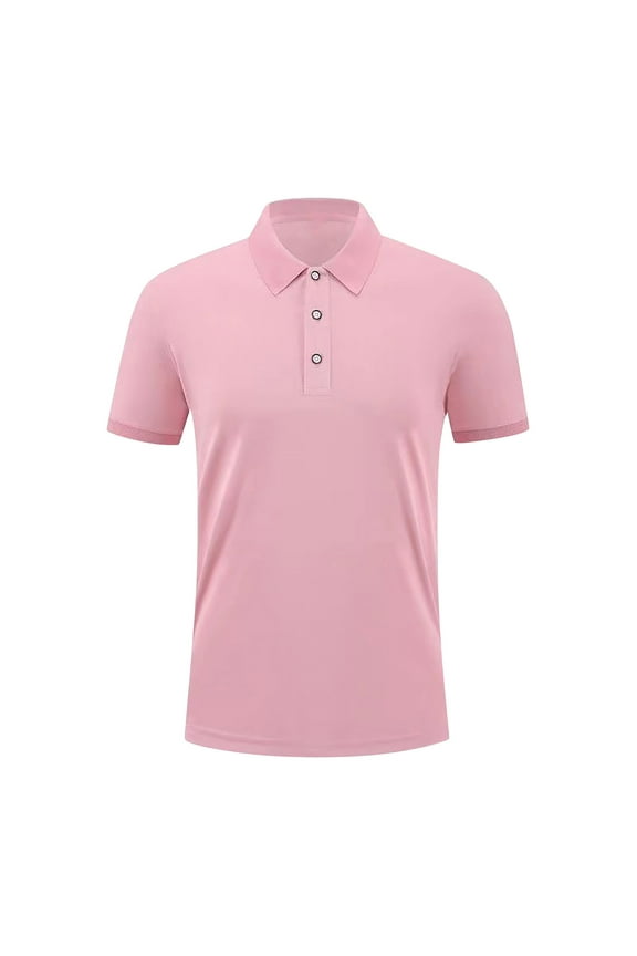Collared Mens Short Sleeve Pink Solid Classic Henley Style Three Button Henley Closure Summer Daily Tops